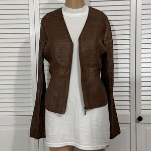 Wilsons Leather Brown Ribbed Zip-Front Jacket